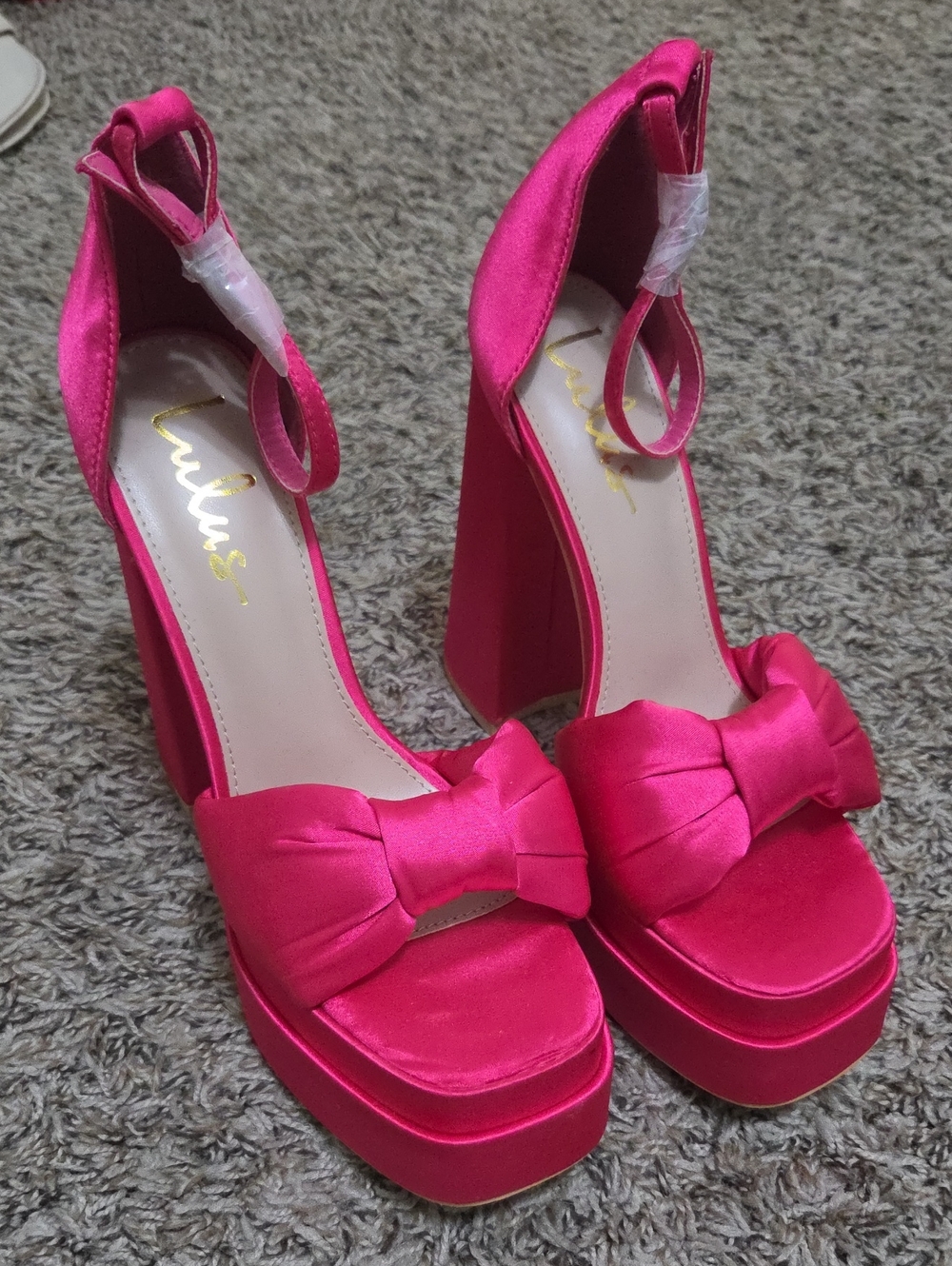 Lulu's Hot Pink Satin Platform Heels with Bow Accent